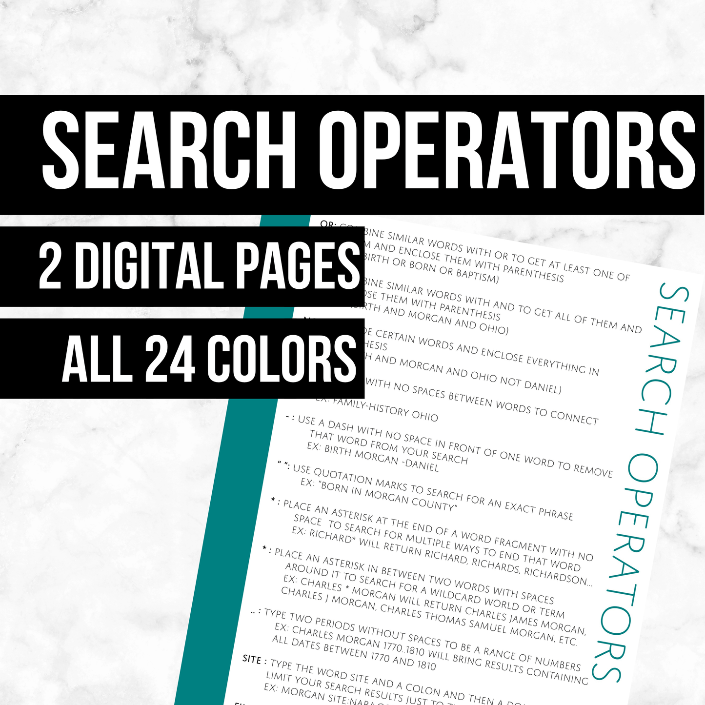 Search Operators Page: Printable Genealogy Form (Digital Download)
