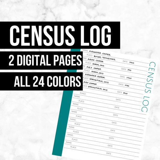 Census Log: Printable Genealogy Form (Digital Download)