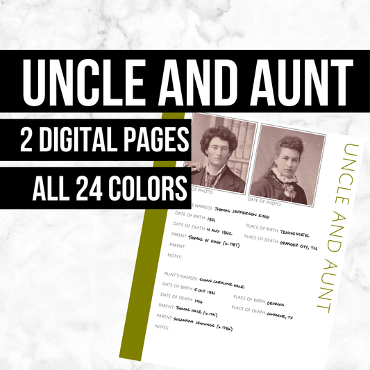 Uncle and Aunt: Printable Genealogy Form (Digital Download) - Family Tree Notebooks