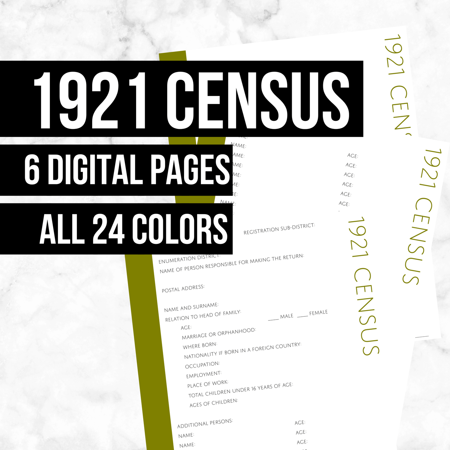 1921 Census of England and Wales: Printable Genealogy Form (Digital Download)