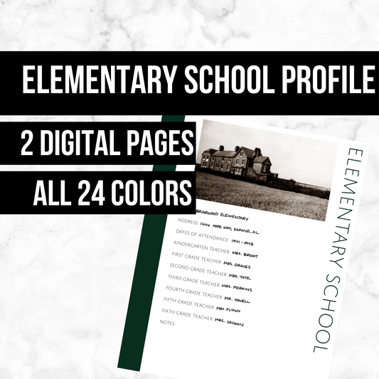 Elementary School Profile: Printable Genealogy Page (Digital Download)