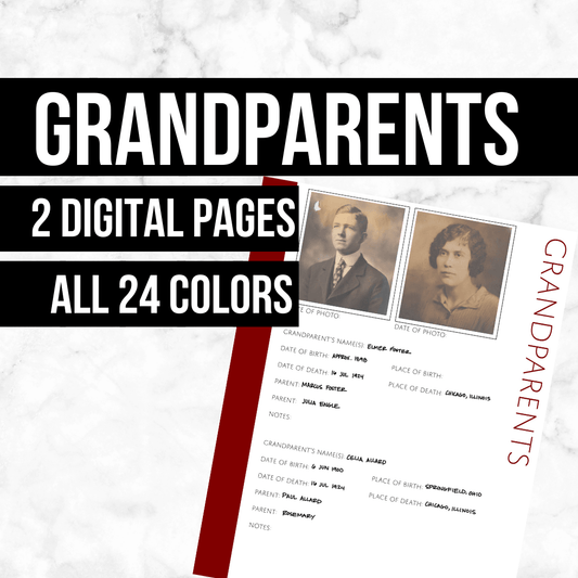 Grandparents Page: Printable Genealogy Form (Digital Download)