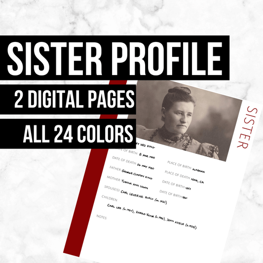 Sister Profile Page: Printable Genealogy Form (Digital Download)