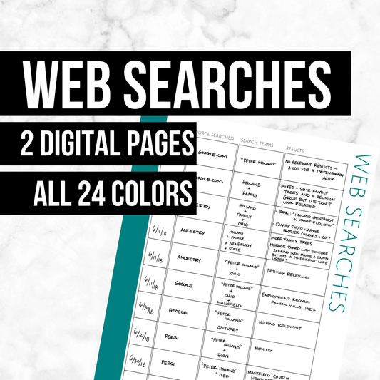 Web Searches Page: Printable Genealogy Form (Digital Download)