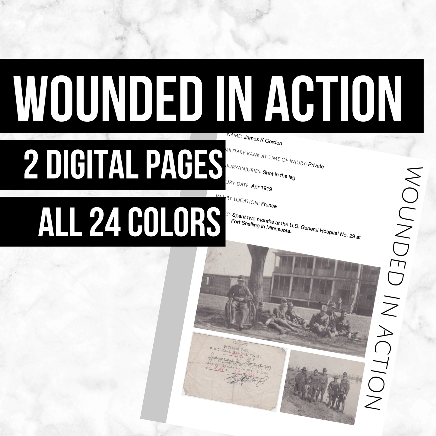Wounded in Action: Printable Genealogy Form (Digital Download)