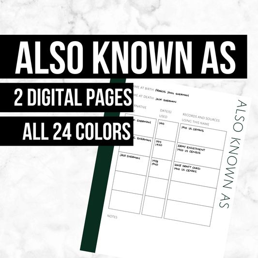 Also Known As: Printable Genealogy Page (Digital Download)