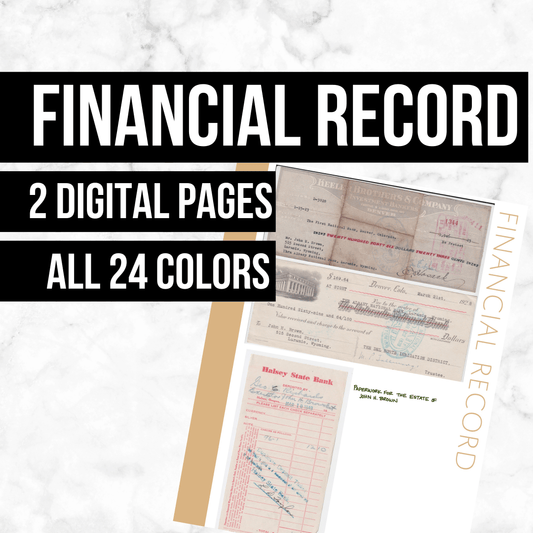 Financial Record Page: Printable Genealogy Form (Digital Download)