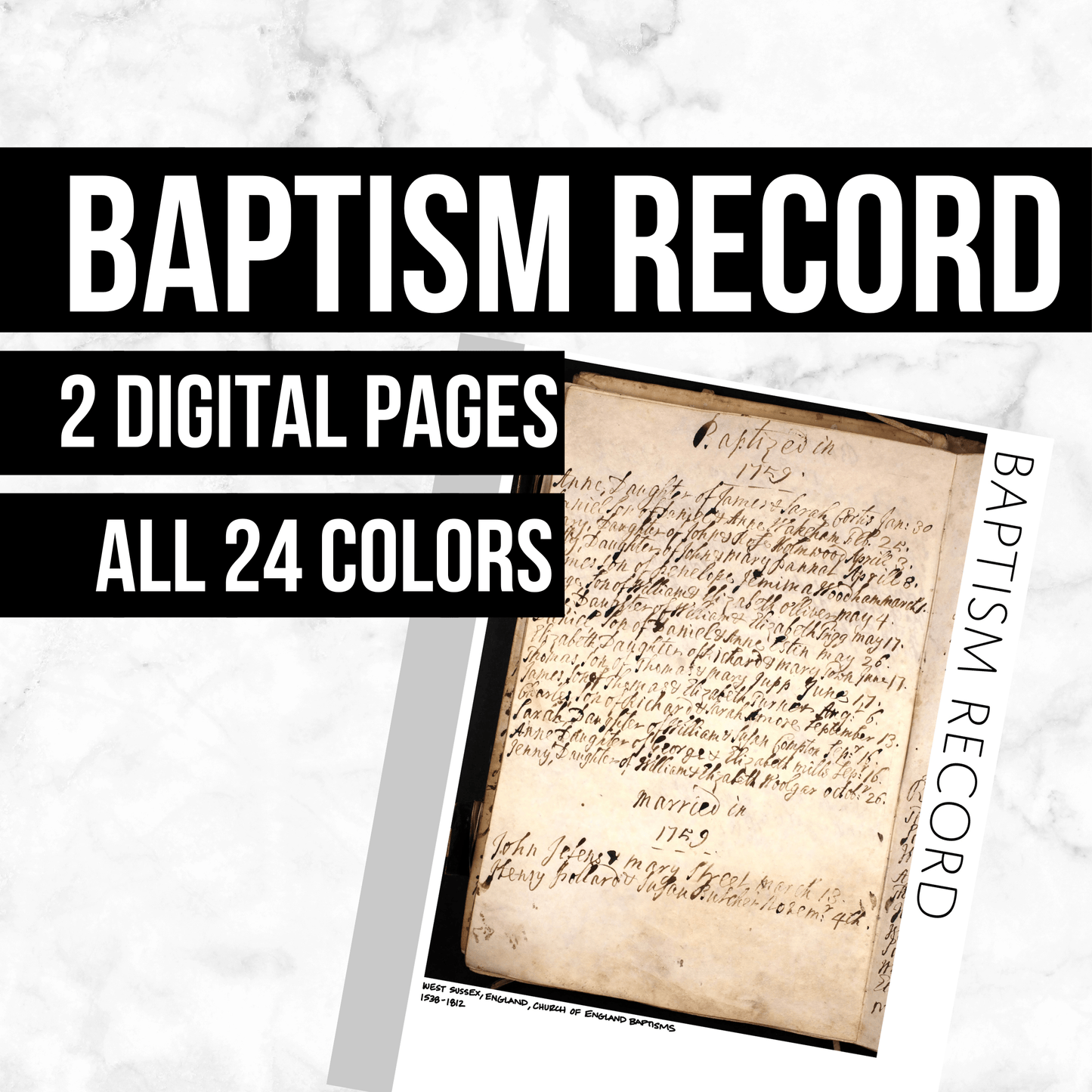 Baptism Record Page: Printable Genealogy Form (Digital Download)