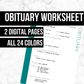 Obituary Worksheet: Printable Genealogy Forms (Digital Download)