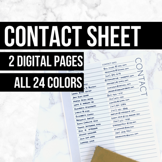 Contact Sheet: Printable Genealogy Form (Digital Download)