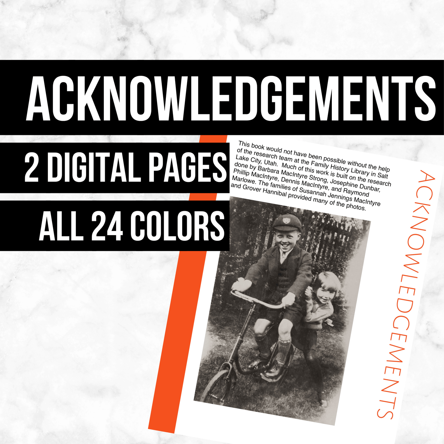 Acknowledgements Page: Printable Genealogy Form (Digital Download)