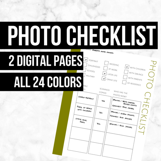 Photo Checklist Page: Printable Genealogy Form (Digital Download)