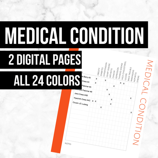 Medical Condition: Printable Genealogy Form (Digital Download)