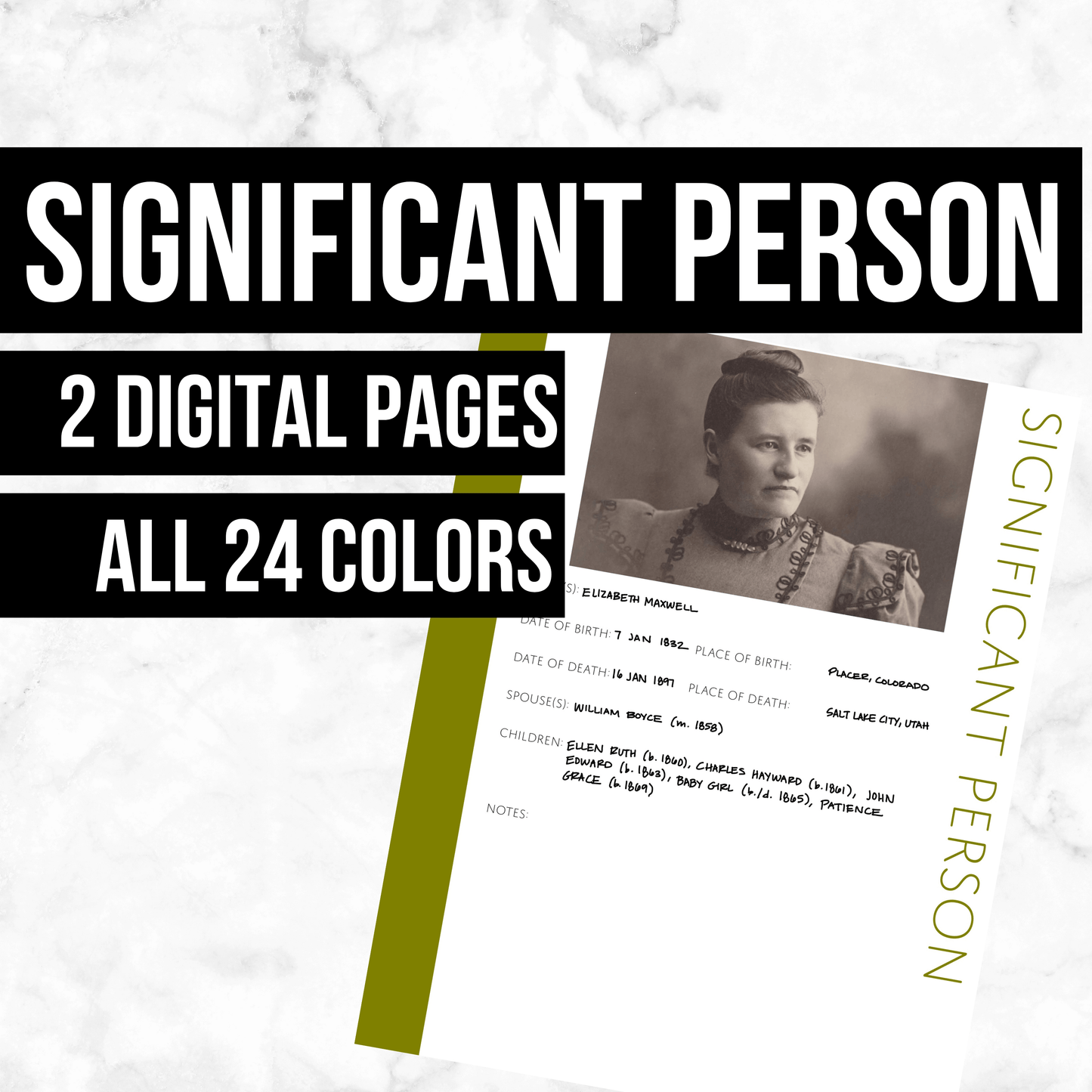 Significant Person Profile Page: Printable Genealogy Form (Digital Download)