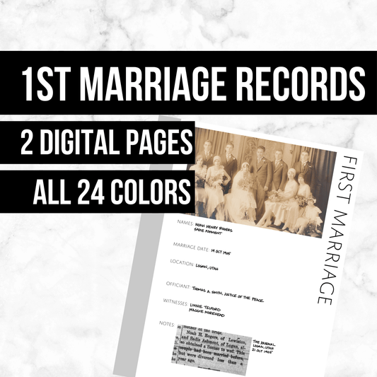 1st Marriage Records Page: Printable Genealogy Form (Digital Download)