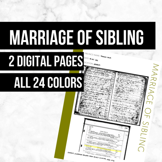 Marriage of Sibling: Printable Genealogy Form (Digital Download)