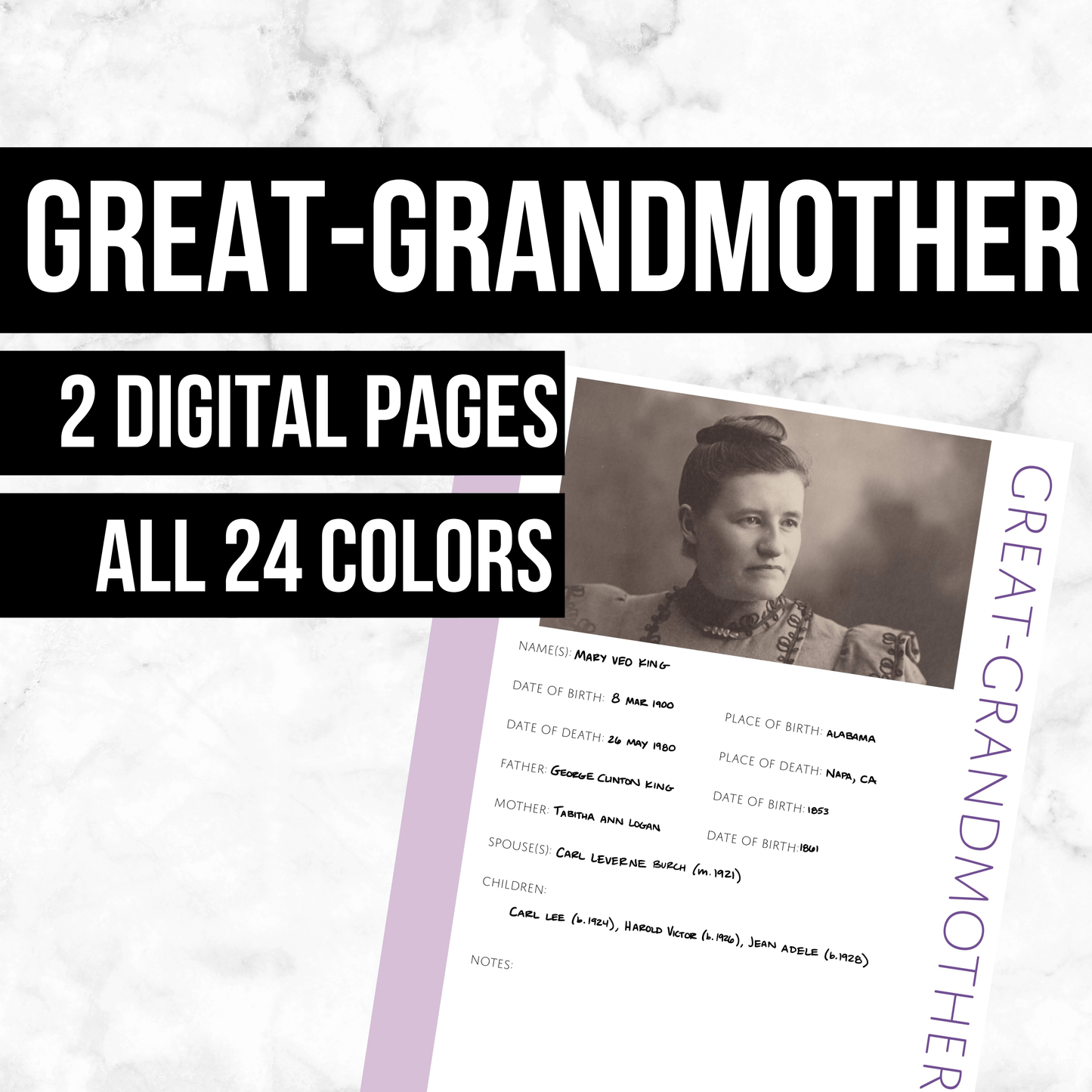 Great-Grandmother: Printable Genealogy Form (Digital Download)