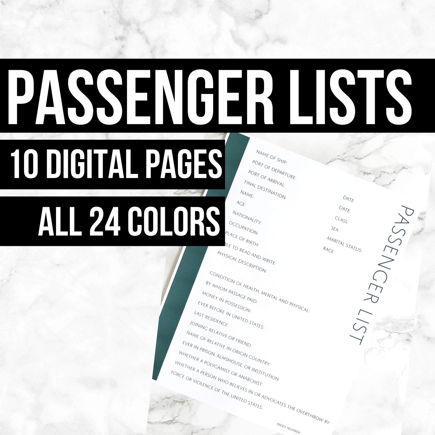 Passenger List Bundle: Printable Genealogy Form (Digital Download)