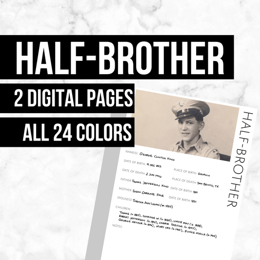 Half-Brother Profile: Printable Genealogy Form (Digital Download)