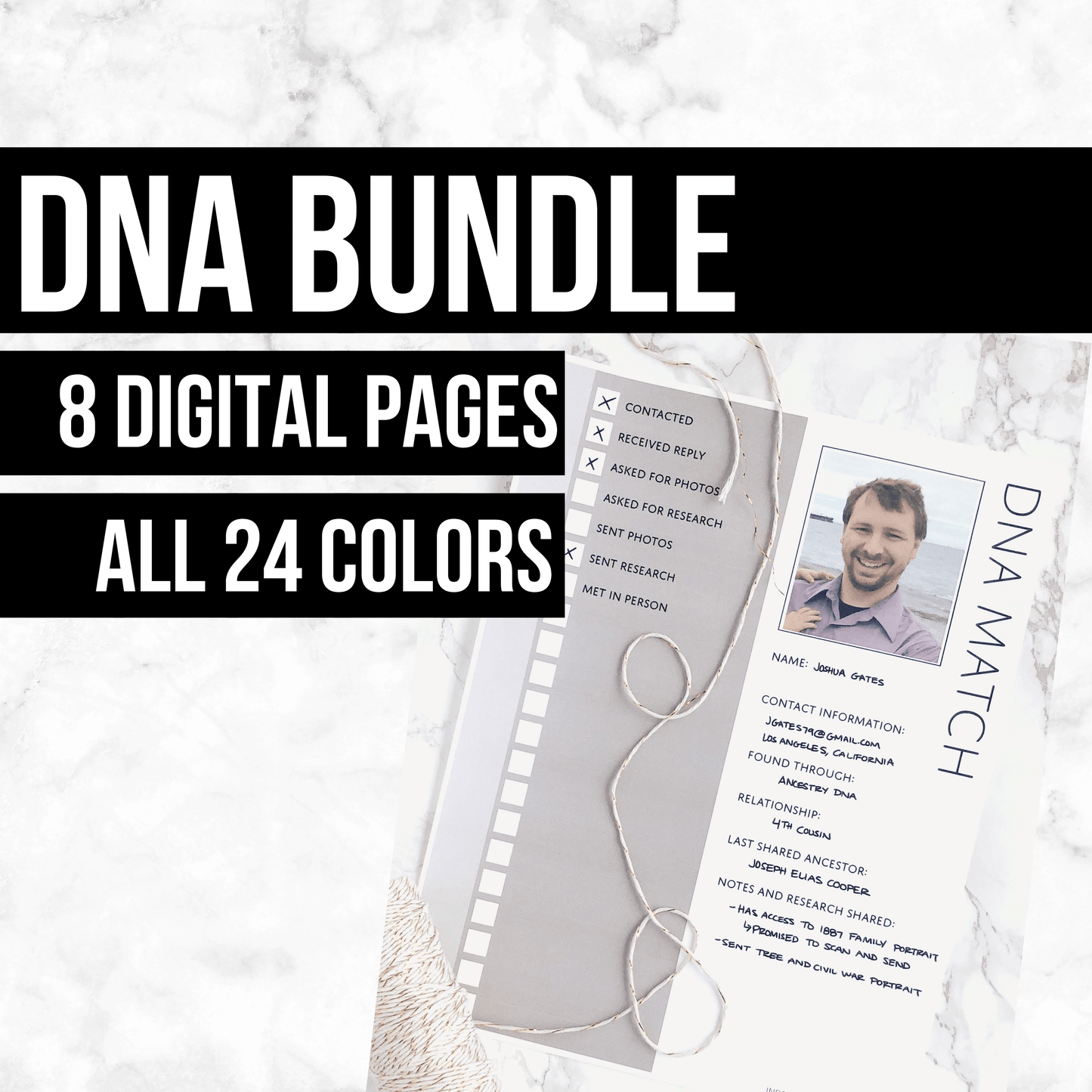 DNA Records Bundle: Printable Genealogy Form for Family History Binder (Digital Download)
