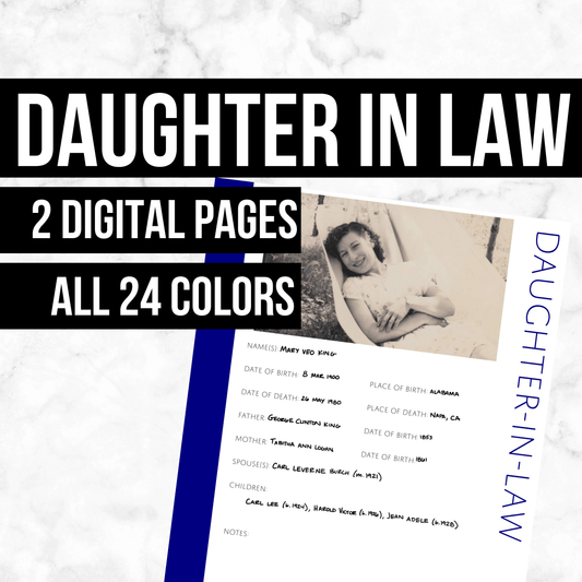 Daughter-in-Law: Printable Genealogy Form (Digital Download)