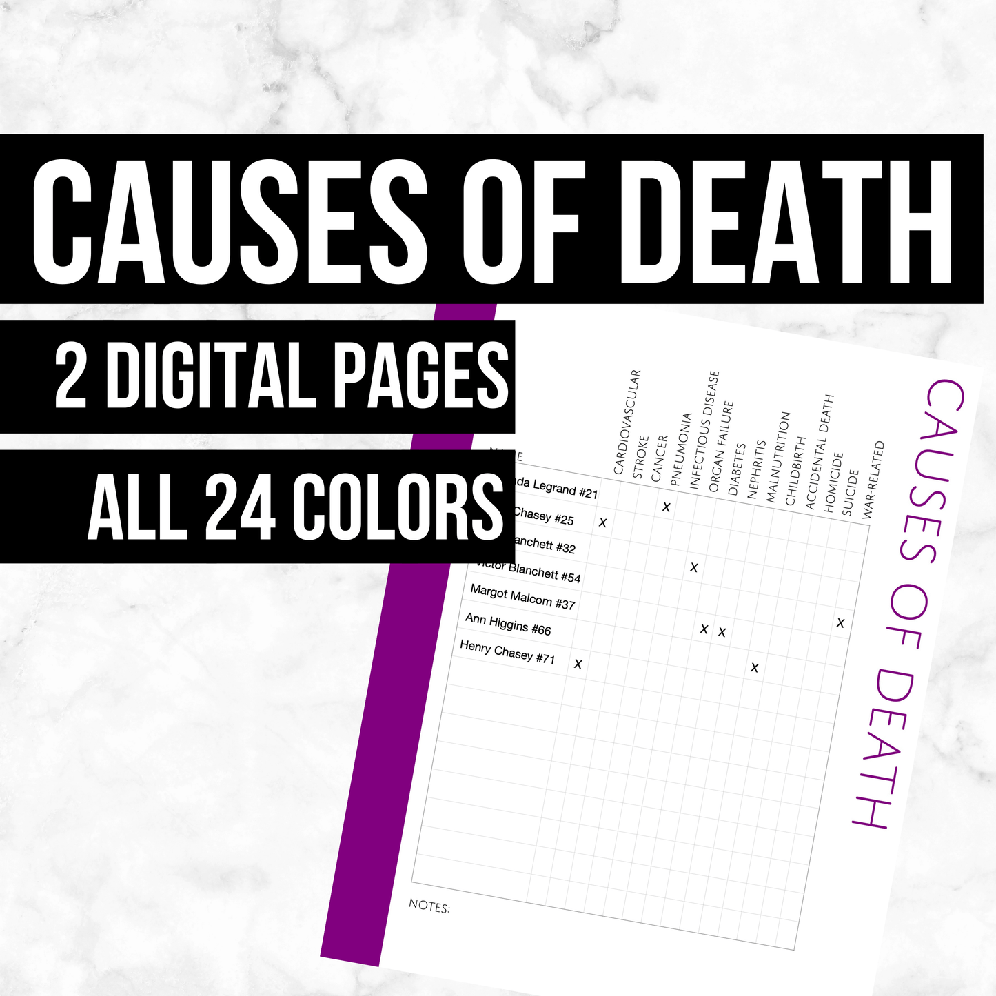 Causes of Death: Printable Genealogy Form (Digital Download)