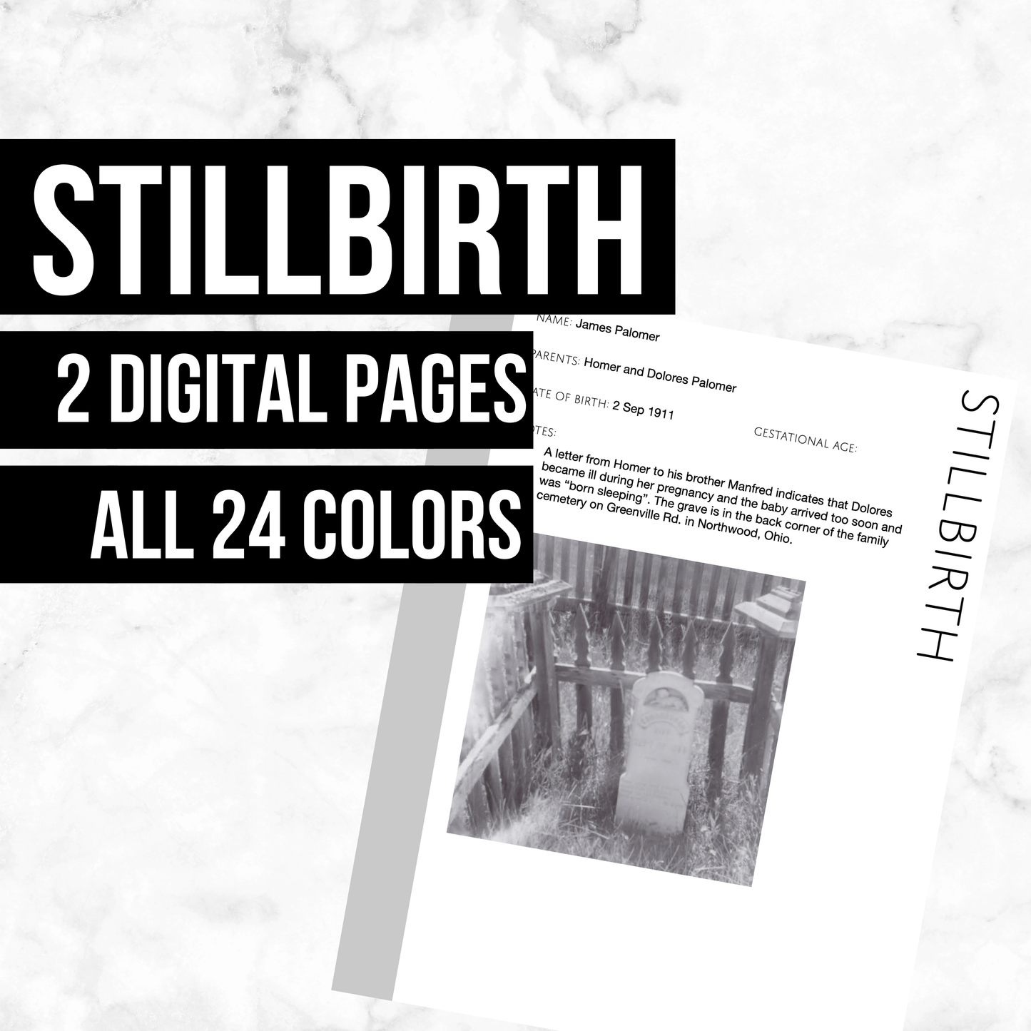 Stillbirth Pages: Printable Genealogy Form (Digital Download)
