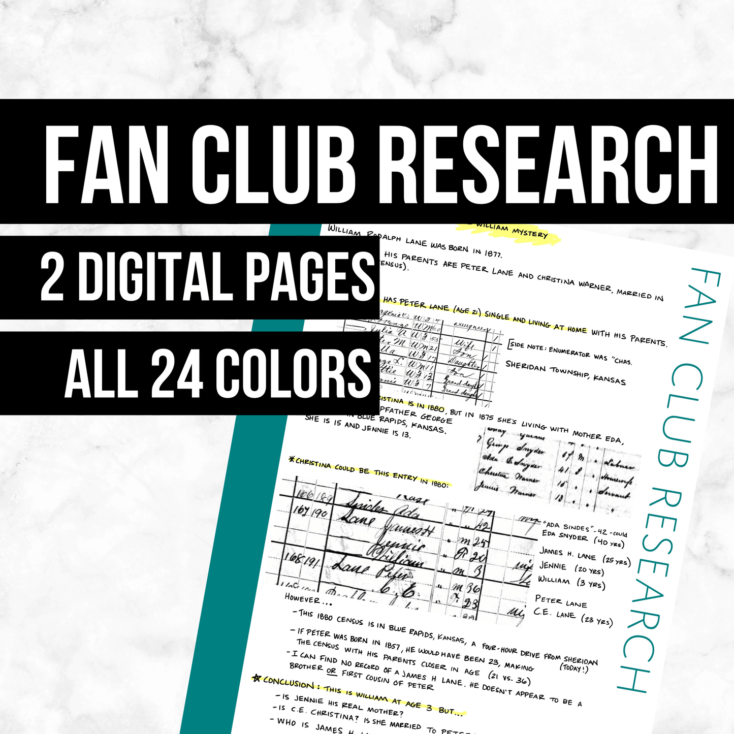 FAN Club Research Page: Printable Genealogy Form (Digital Download)