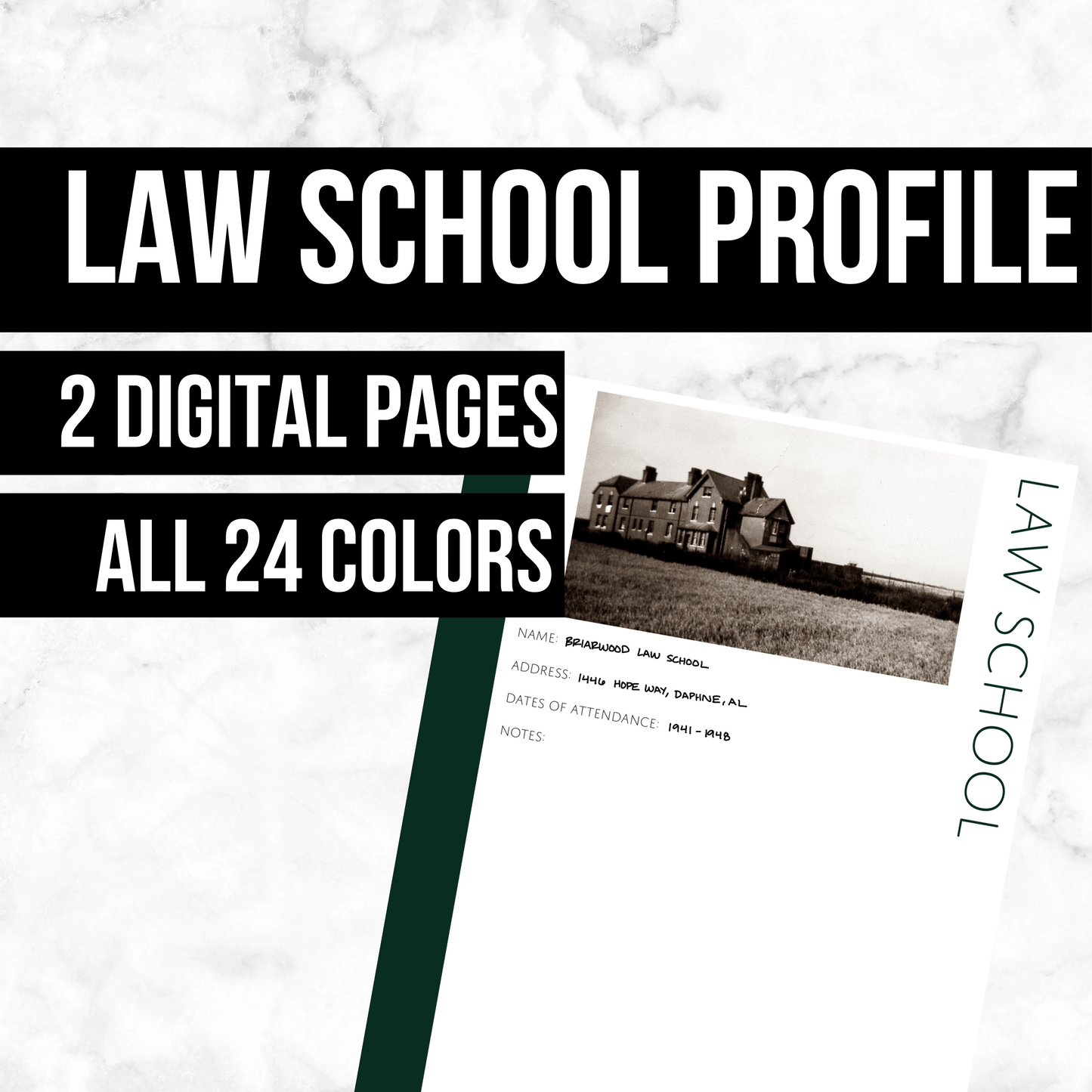 Law School Profile: Printable Genealogy Page (Digital Download)