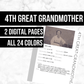 4th Great-Grandmother: Printable Genealogy Page (Digital Download)
