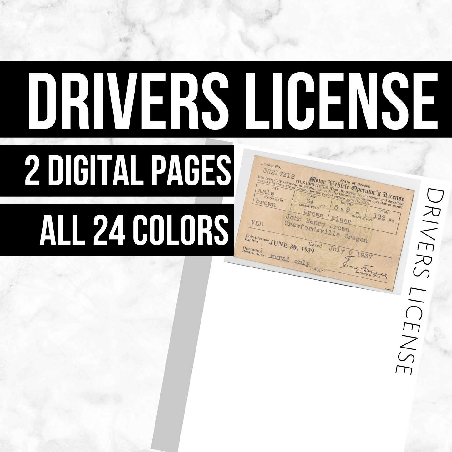 Drivers License: Printable Genealogy Form (Digital Download)