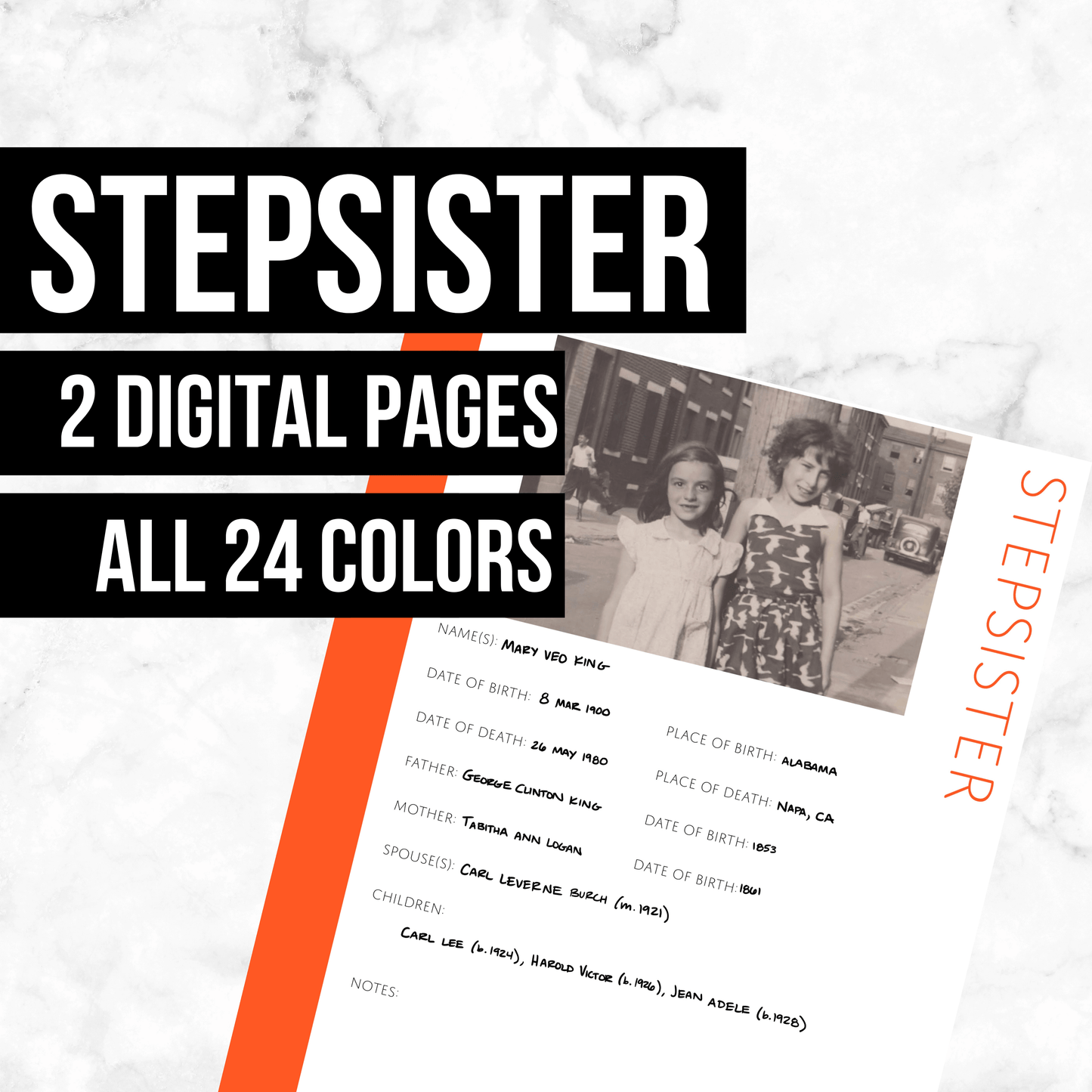 Stepsister: Printable Genealogy Form (Digital Download)