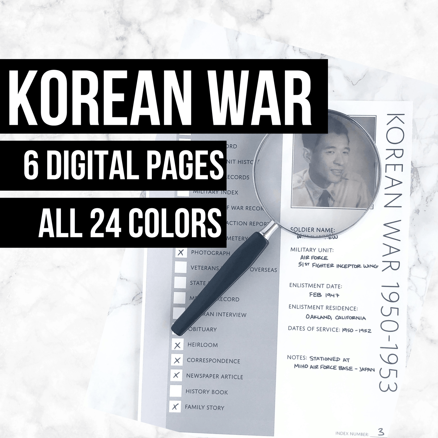 Korean War Bundle: Printable Forms for Genealogy Research Organization (Digital Download)