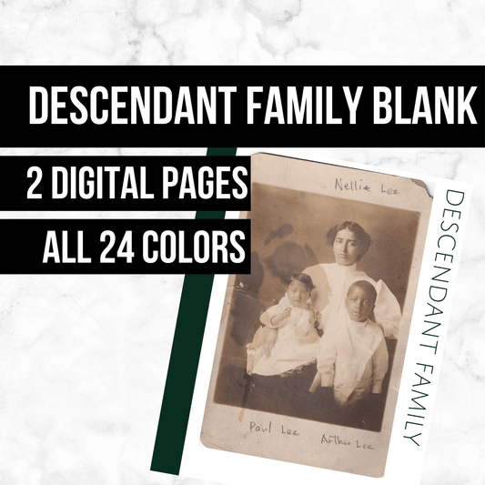 Descendant Family Blank: Printable Genealogy Page (Digital Download)