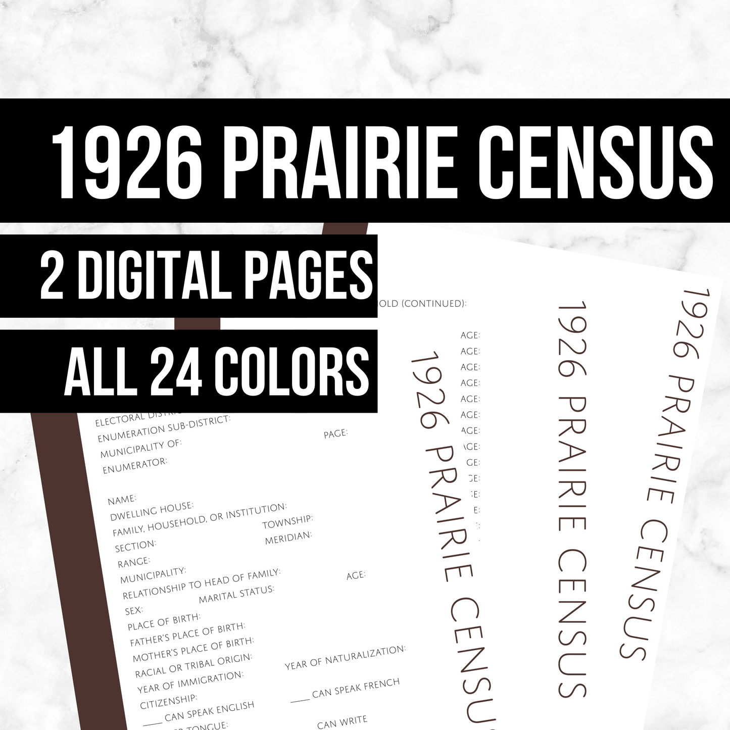 1926 Prairie Census: Printable Genealogy Form for Canada (Digital Download)