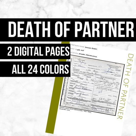 Death of Partner: Printable Genealogy Form (Digital Download)