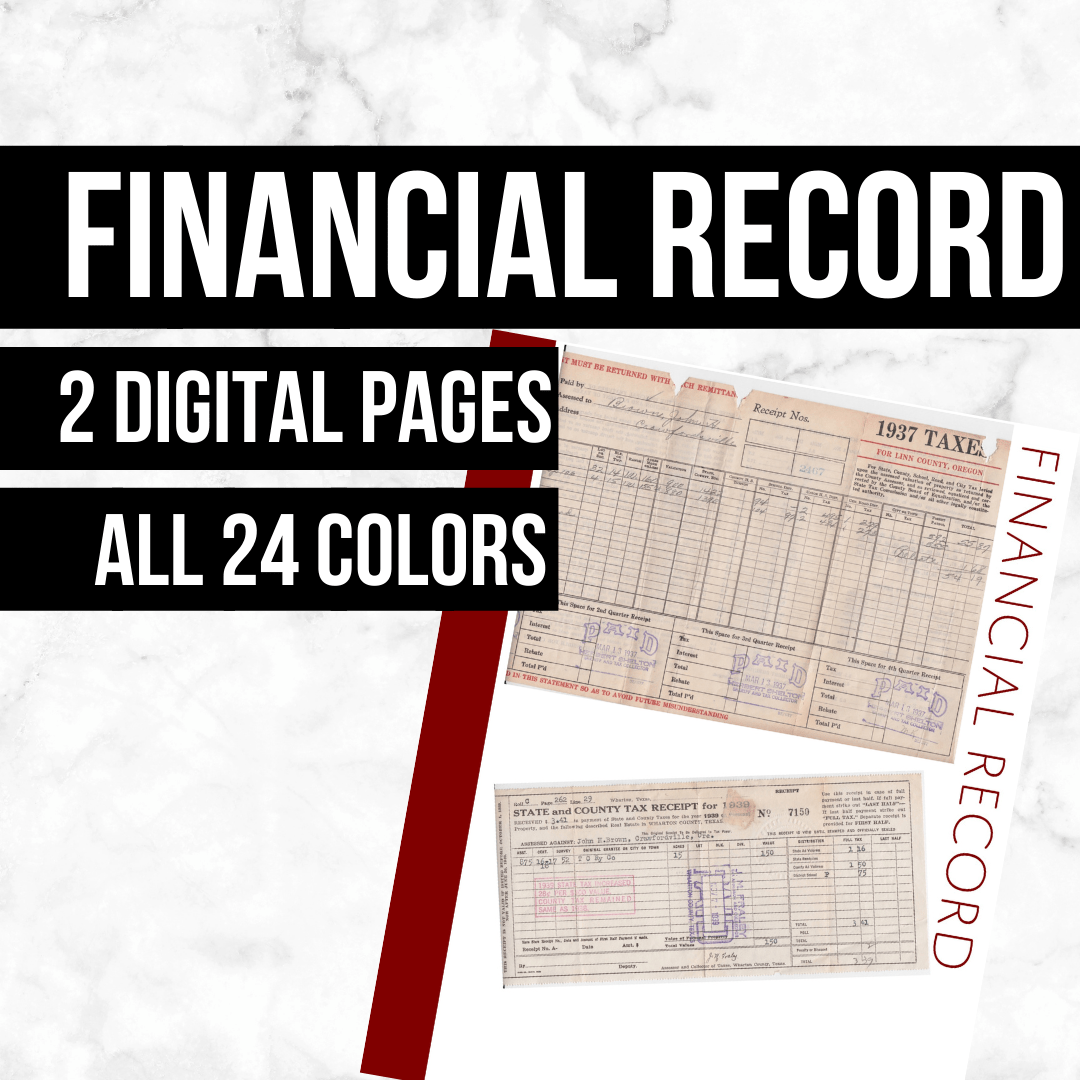 Financial Record: Printable Genealogy Form (Digital Download)