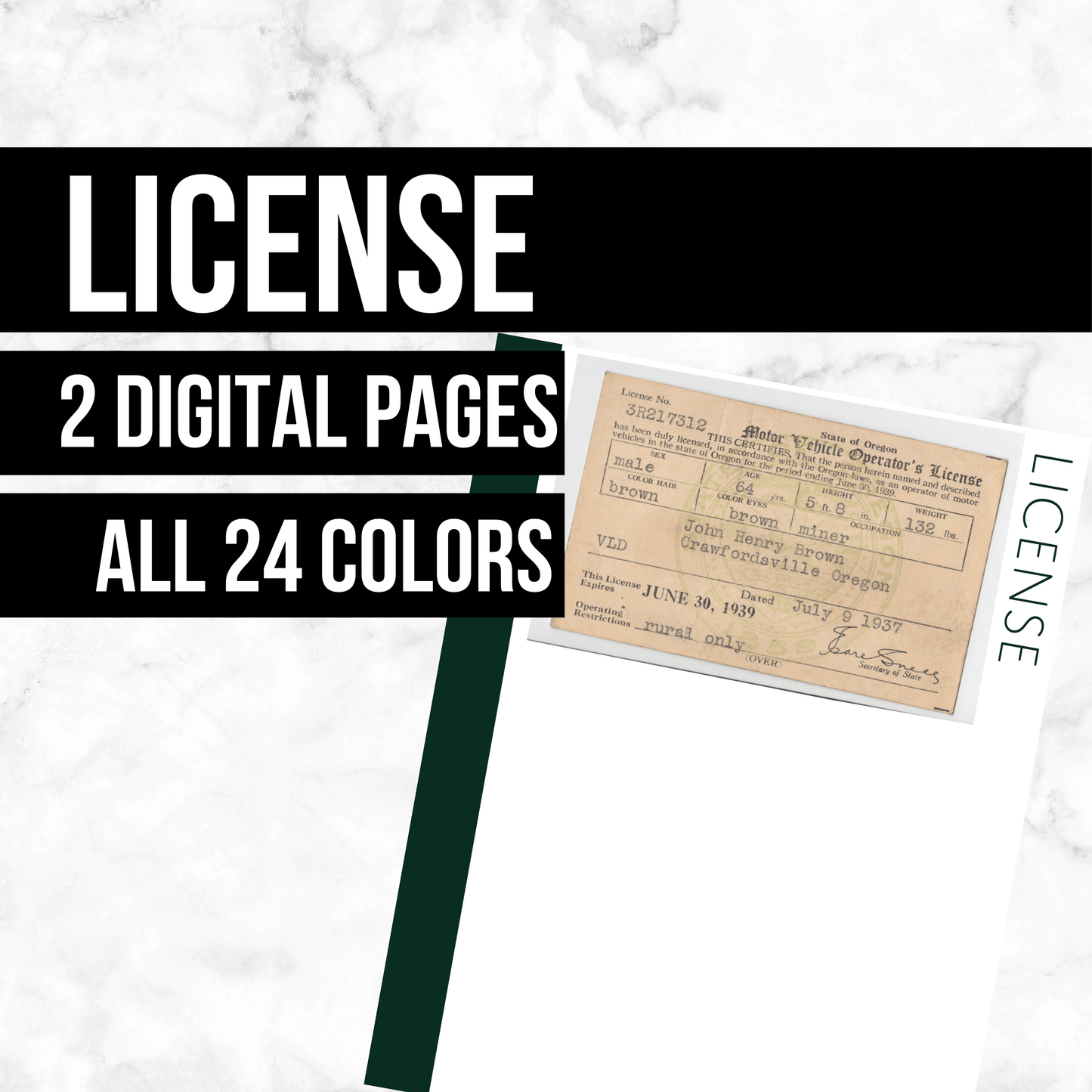 License: Printable Genealogy Form (Digital Download)