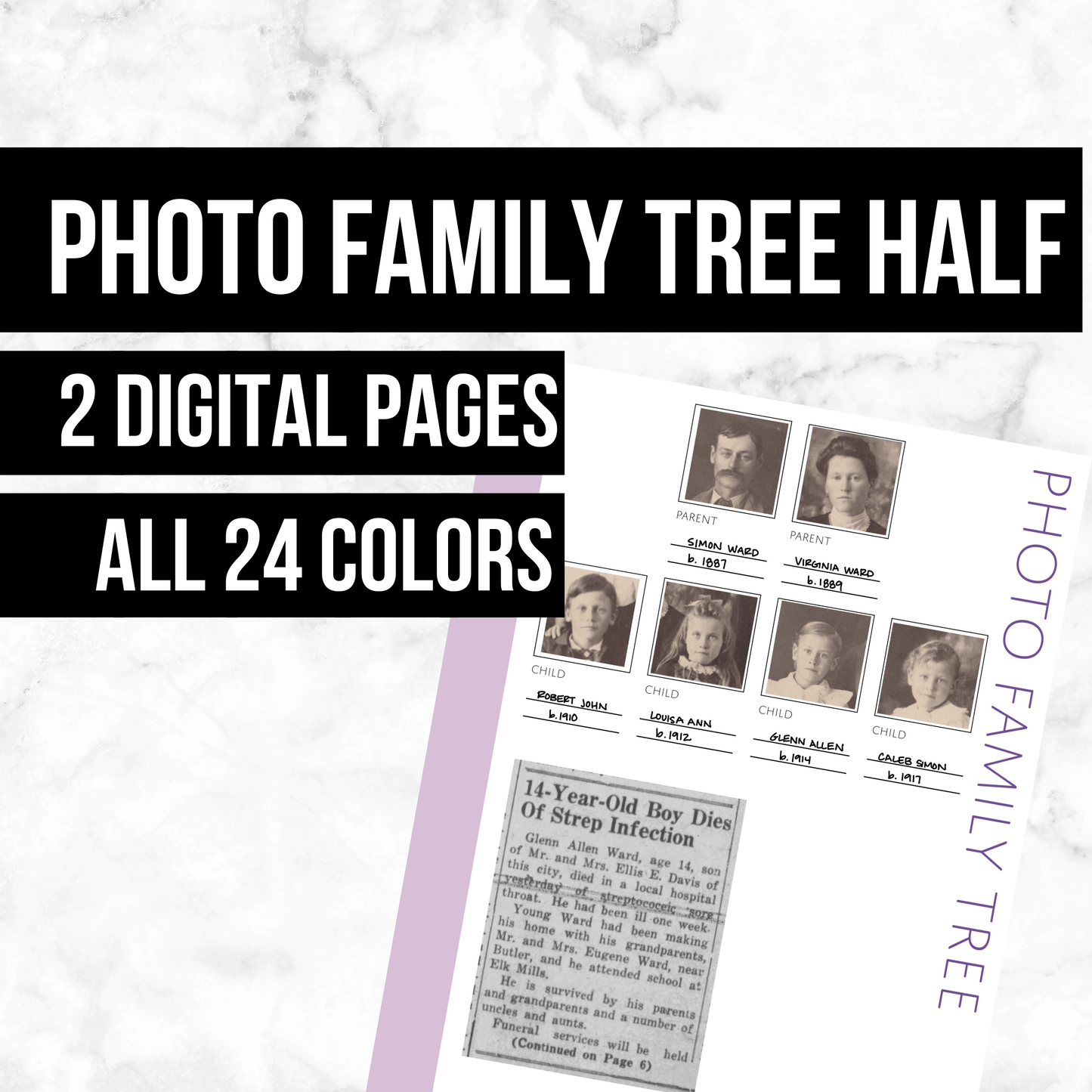Photo Family Tree Half Page: Printable Genealogy Form (Digital Download)