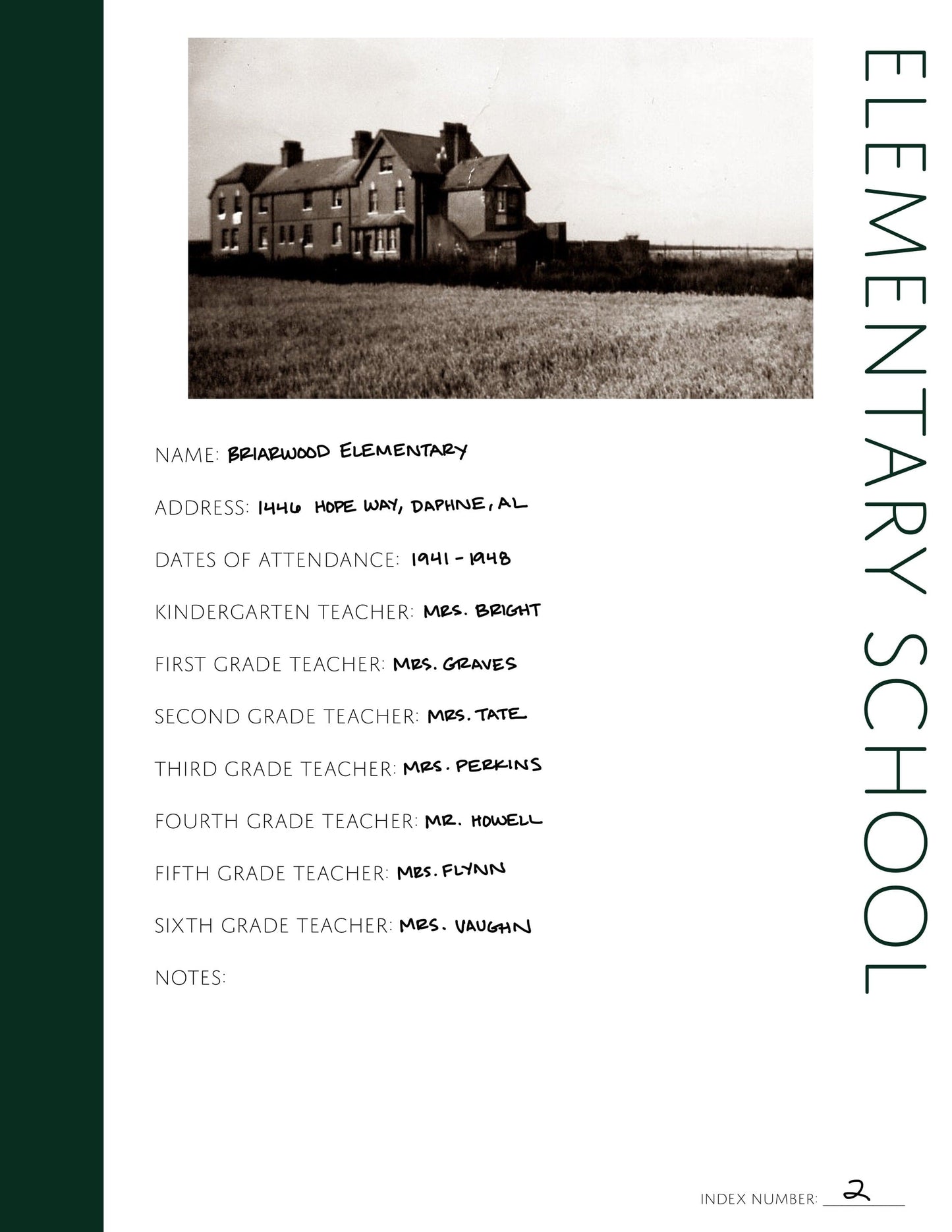 Elementary School Profile: Printable Genealogy Page (Digital Download)