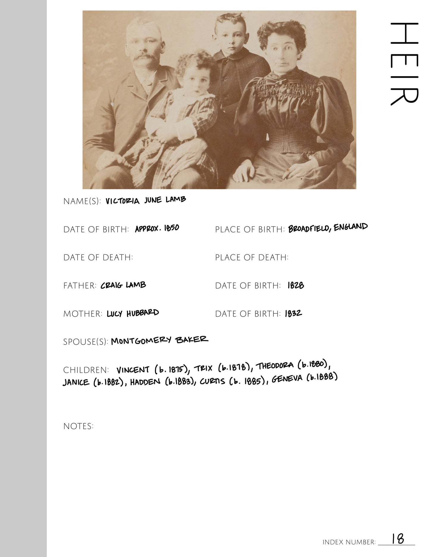 Heir Page: Printable Genealogy Form (Digital Download)