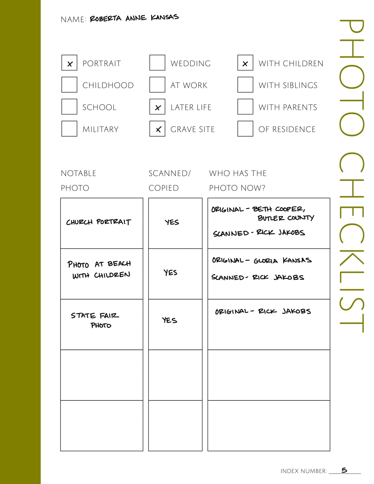 Photo Checklist Page: Printable Genealogy Form (Digital Download)
