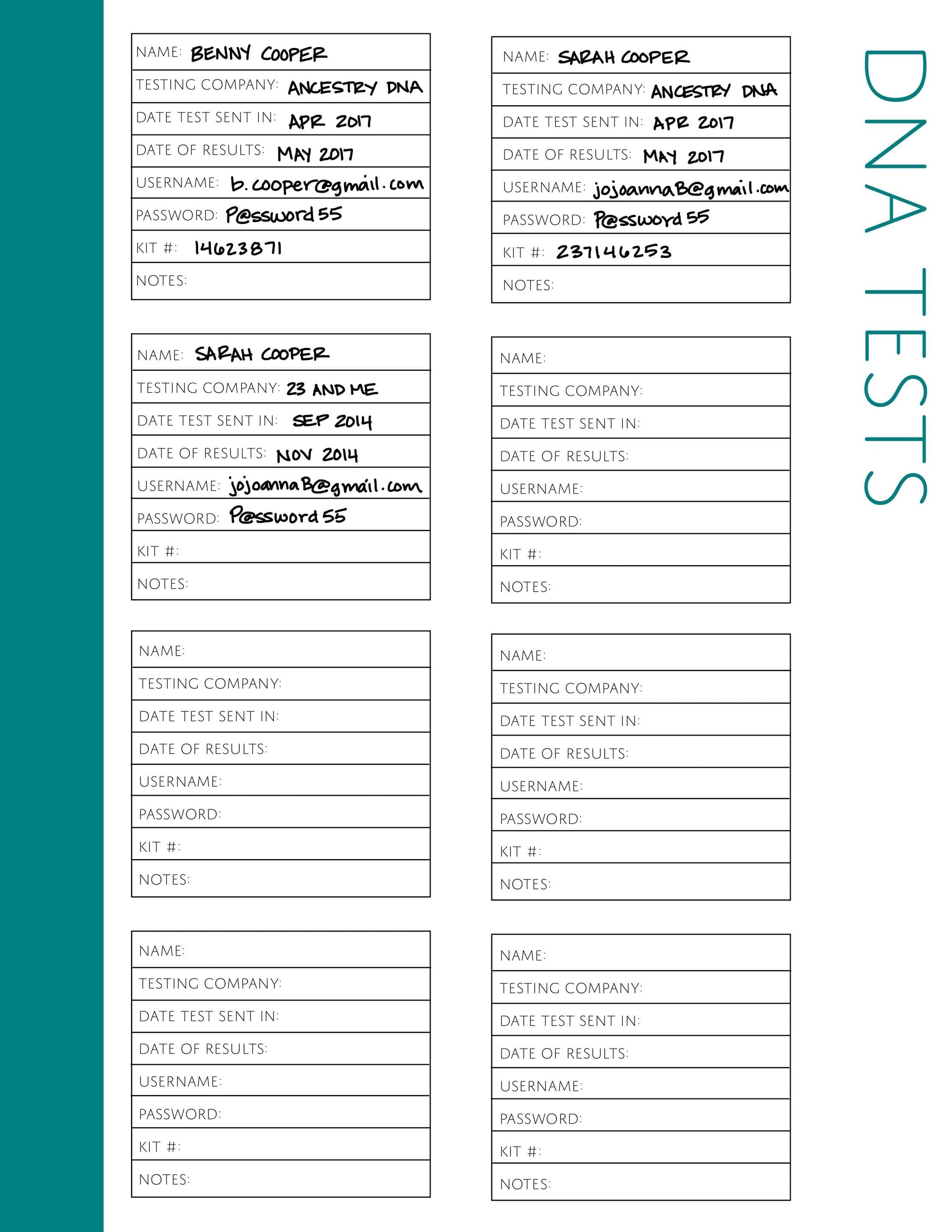 DNA Test Log: Printable Genealogy Form (Digital Download) – Family Tree  Notebooks
