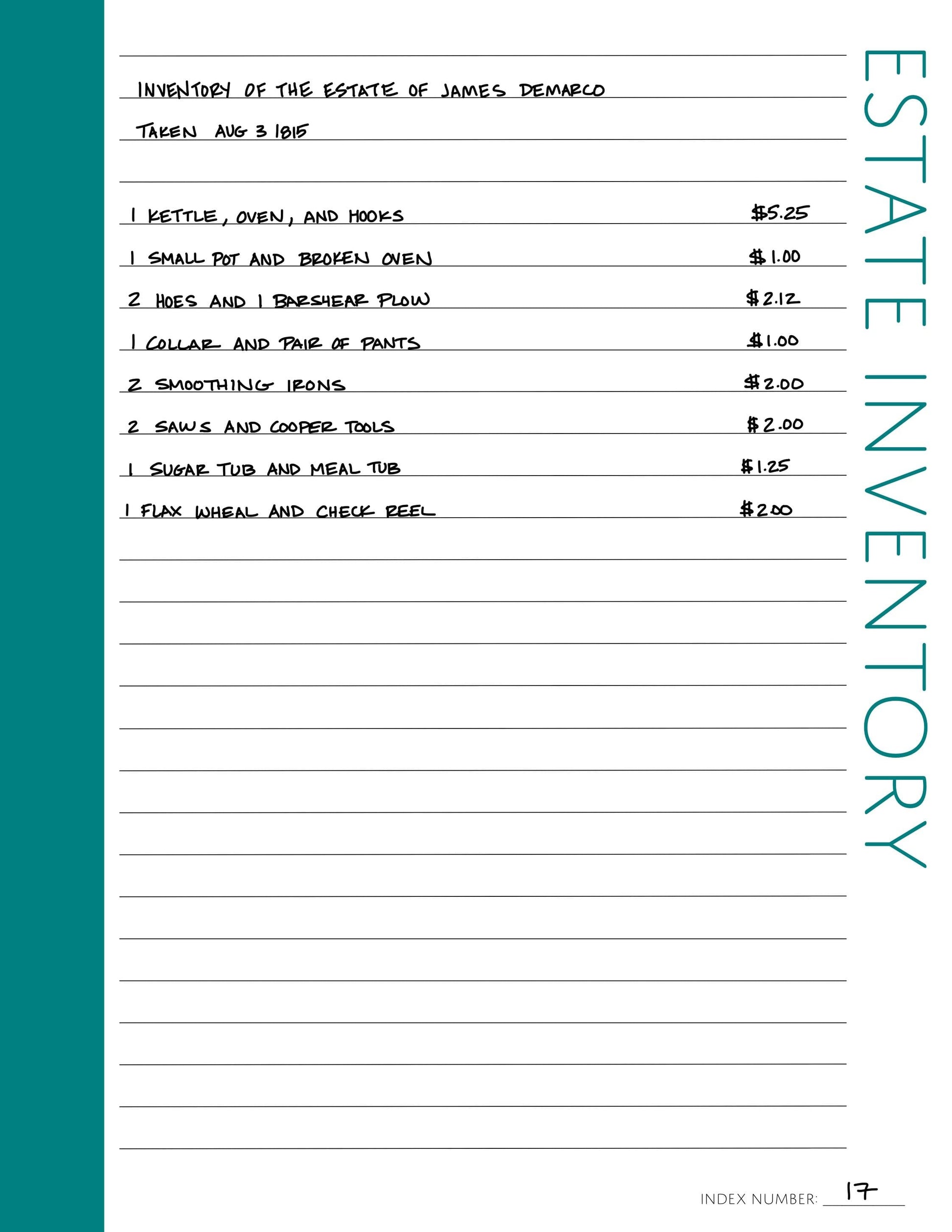 estate inventory: printable genealogy forms (digital download
