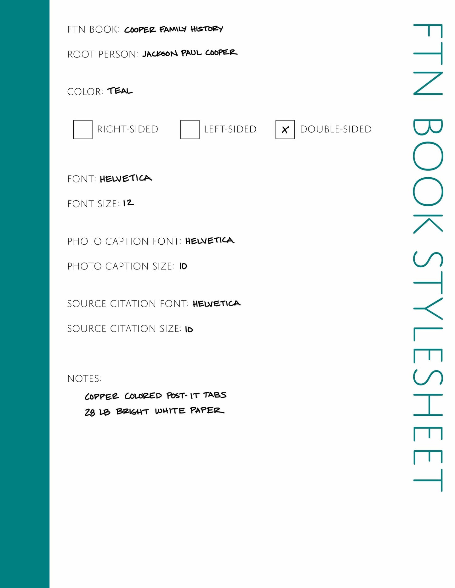 FTN Book Stylesheet: Printable Form (Digital Download)