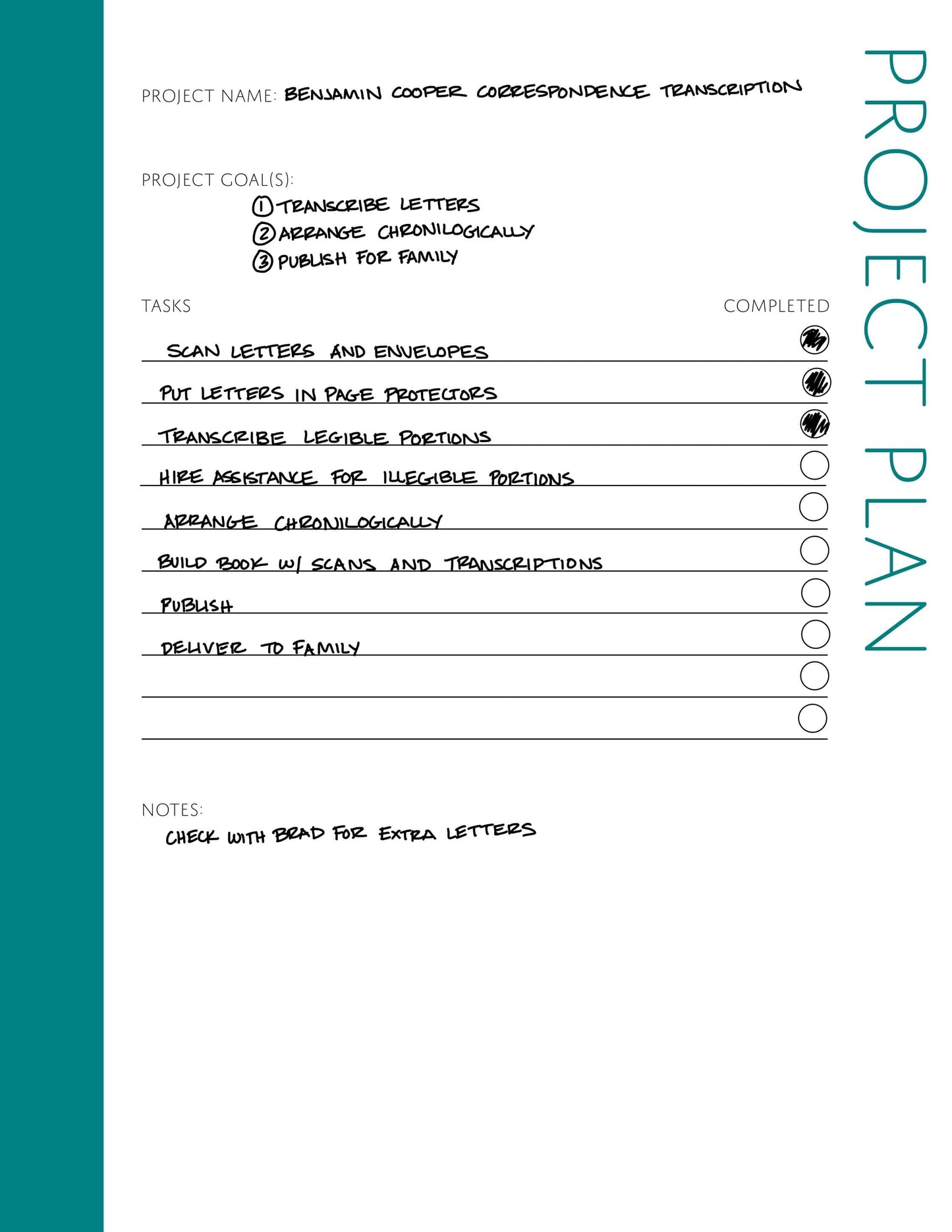 Project Plan Page: Printable Genealogy Form (Digital Download)