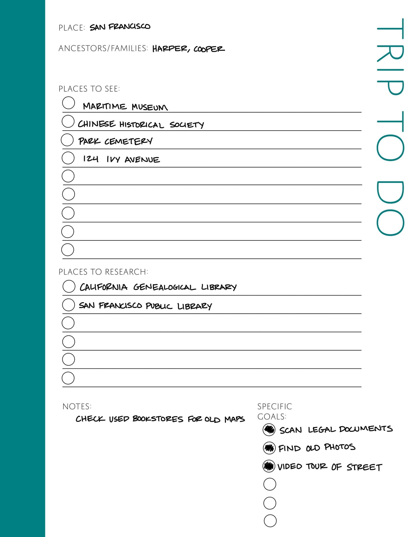 Trip Bundle: Printable Genealogy Form (Digital Download)