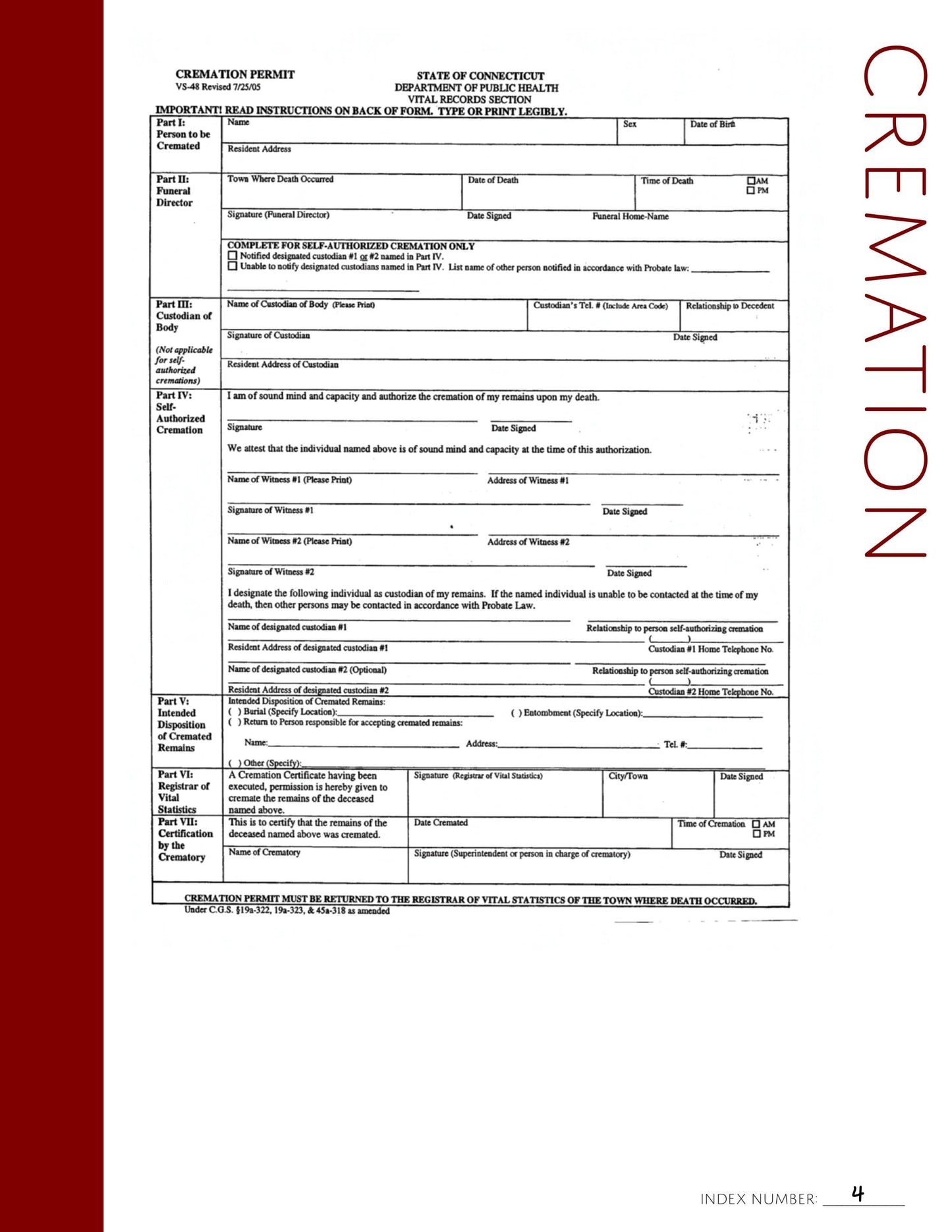 Cremation: Printable Ancestry Form for Genealogy (Digital Download)