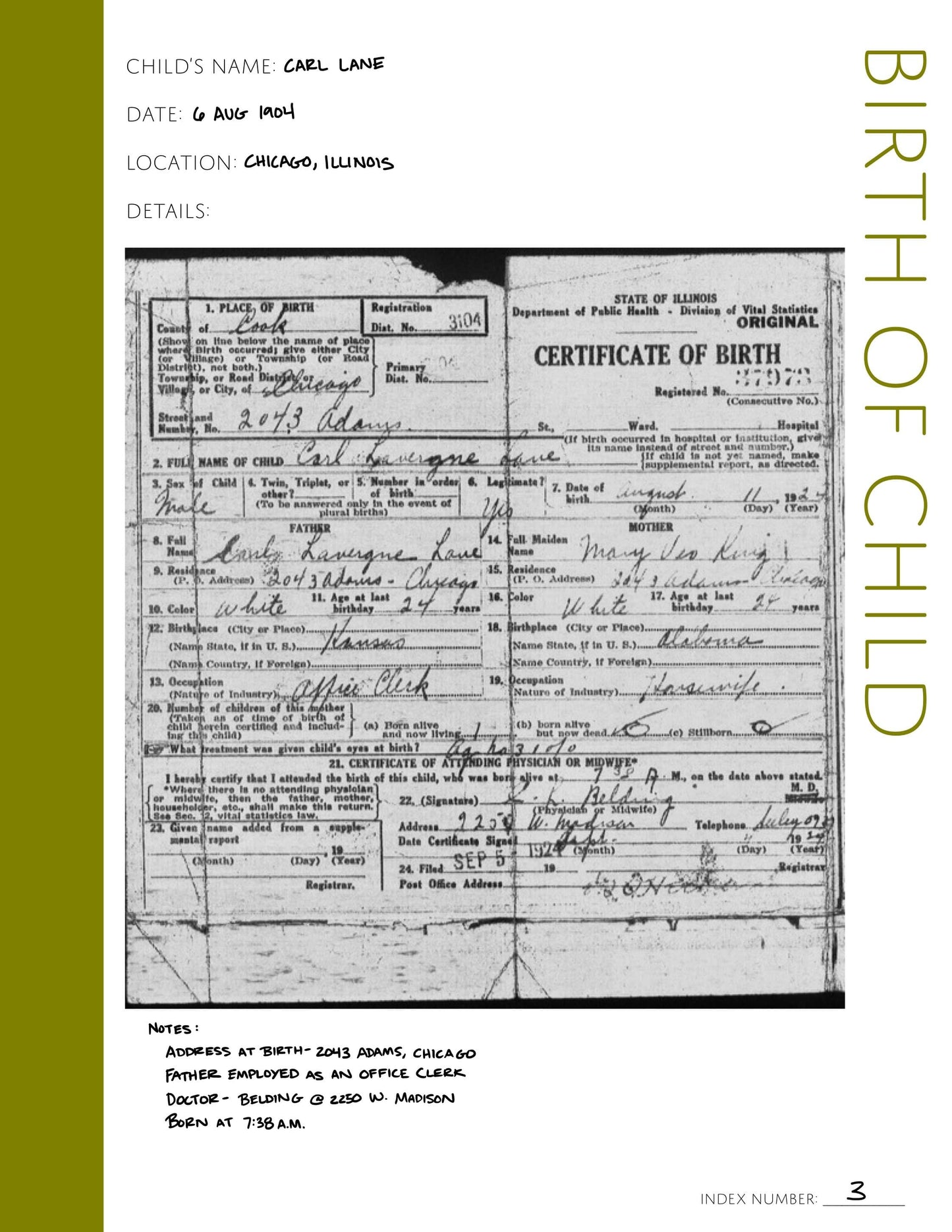 Birth of Child: Printable Genealogy Form (Digital Download)