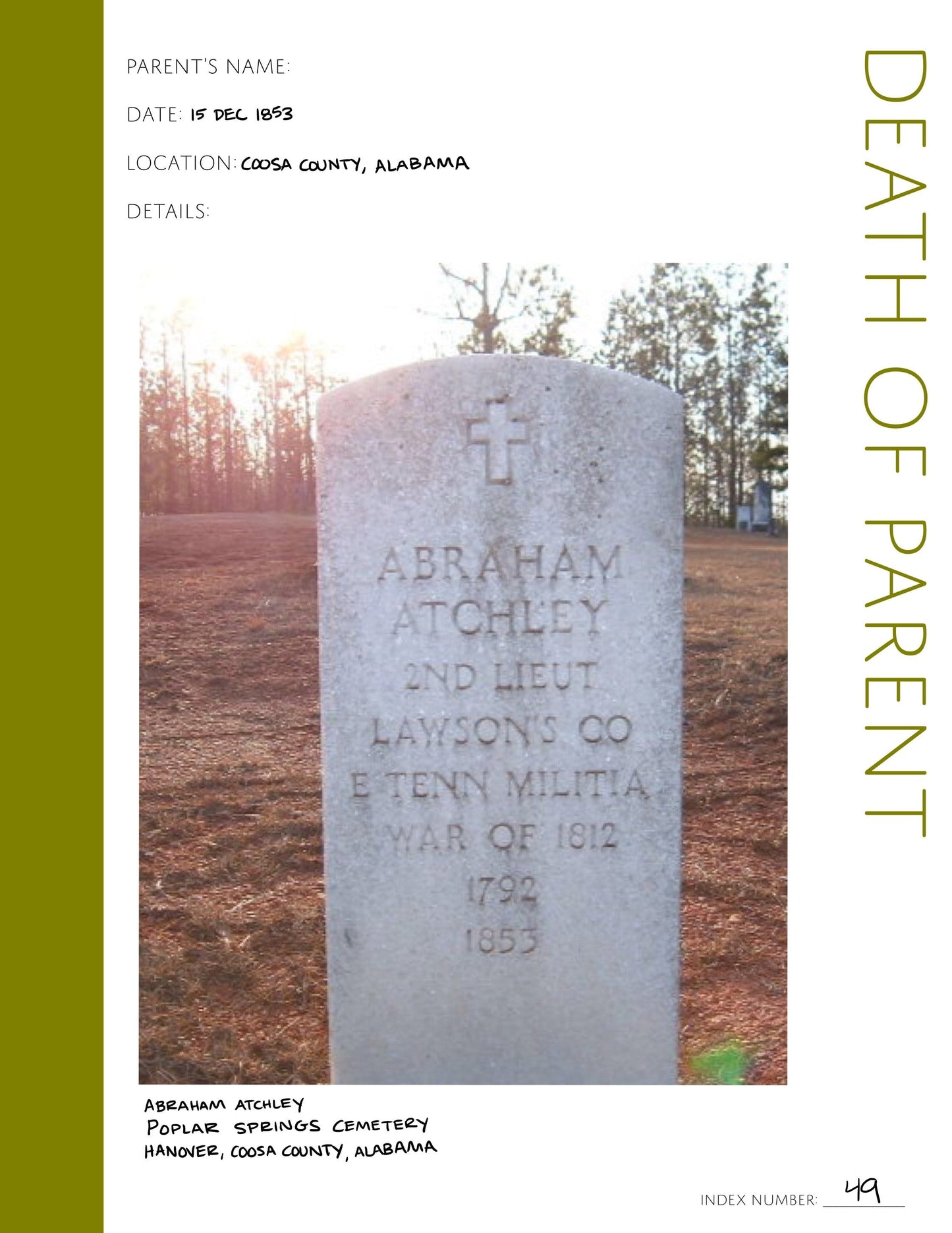 Death of Parent: Printable Genealogy Form (Digital Download)